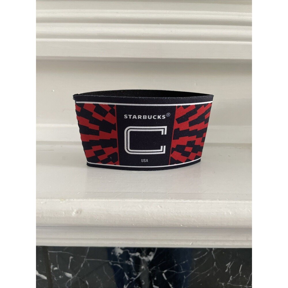 Starbucks Insulated Neoprene Can Cooler Sleeve Red/Black Geometric Logo
